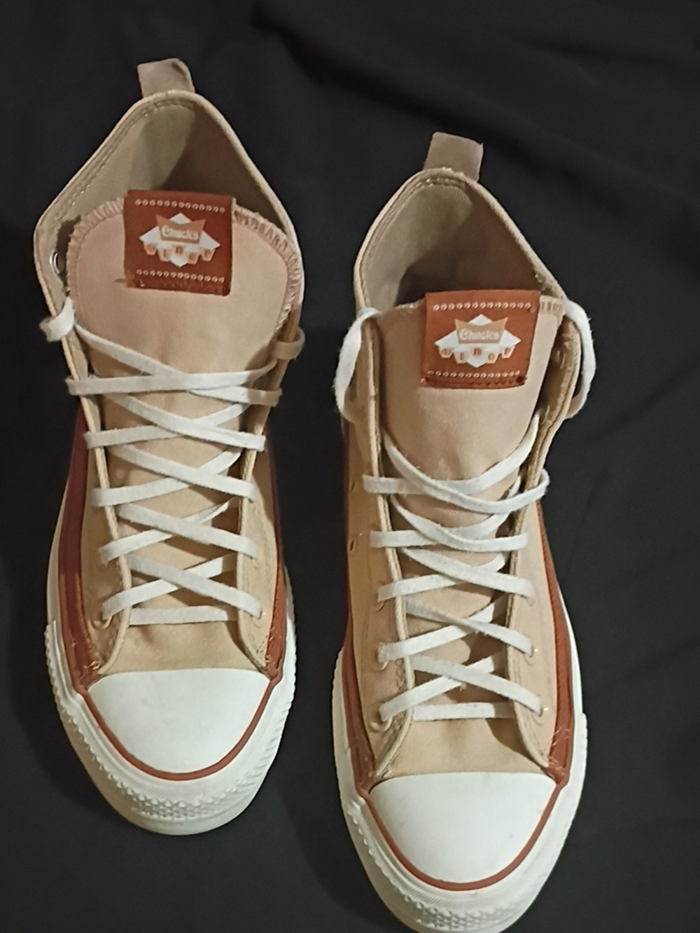 Converse High Top Sneakers in Tan, White and Brown Trim